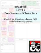 2024PHB Adventurers League (AL) Learn-to-Play Pregens