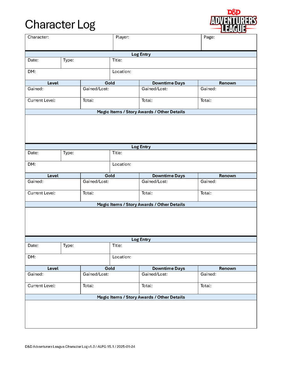 Adventurers League Log Sheets - Dungeon Masters Guild | DriveThruRPG
