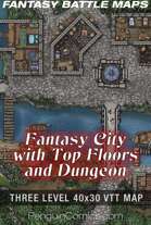 Fantasy Battle Maps: River Town with Dungeon - 3 Level VTT Map