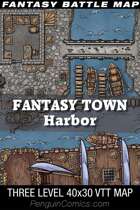 VTT Battle Maps - Fantasy Town: Harbor - 40x30, 3 Levels