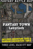 VTT Battle Maps - Fantasy Town: Labyrinth - 30x30, 3 Levels with Adventure Seed