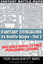 VTT Battle Maps - Fantasy Dungeons Vol II - 4 maps - 30x40 + License