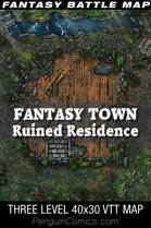 VTT Battle Maps - Fantasy Town: Ruined Residence - 40x30, 3 Levels