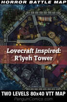 VTT Battle Maps - Lovecraft inspired: R'lyeh Tower - 80x40 Two Levels Cthulhu Map