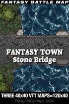 VTT Battle Maps - Fantasy Town: Stone Bridge | Three VTT 40x40 Maps=120x40