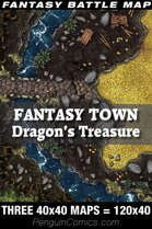 VTT Battle Maps - Fantasy Town: Dragon's Treasure | Three VTT 40x40 Maps=120x40