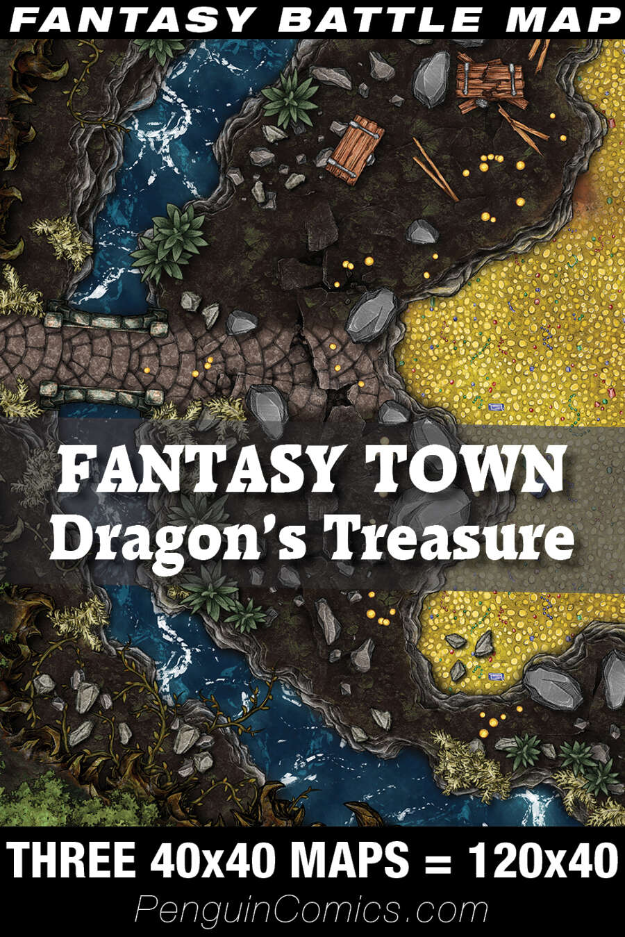 VTT Battle Maps - Fantasy Town: Lake Town, Two VTT 40x40 Maps=80x40 ...