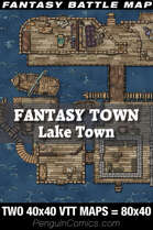 VTT Battle Maps - Fantasy Town: Lake Town | Two VTT 40x40 Maps=80x40