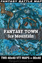 VTT Battle Maps - Fantasy Town: Ice Mountain | Two VTT 40x40 Maps=80x40