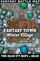 VTT Battle Maps - Fantasy Town: Winter Village | Two VTT 40x40 Maps=80x40