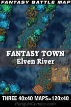 VTT Battle Maps - Fantasy Town: Elven River | Three VTT 40x40 Maps=120x40
