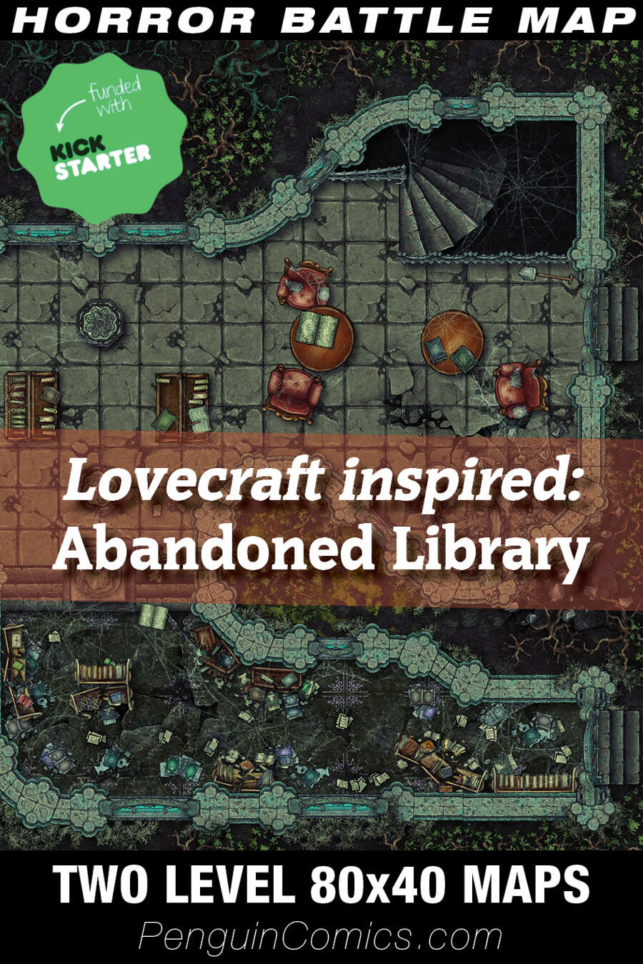 VTT Battle Maps - Lovecraft inspired: Abandoned Library - Four 40x40 ...