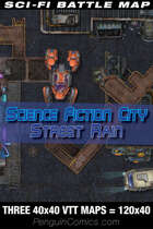 VTT Battle Maps - Science Fiction City: Street Rain | Three VTT 40x40 Maps=120x40