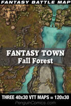 VTT Battle Maps - Fantasy Town: Fall Forest | Three VTT 40x30 Maps=120x30