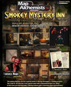 The Smokey Mystery Inn with tokens and character sheet