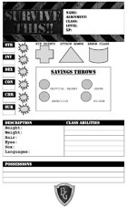 SURVIVE THIS!! - Zombies!  Character Sheet - FREE